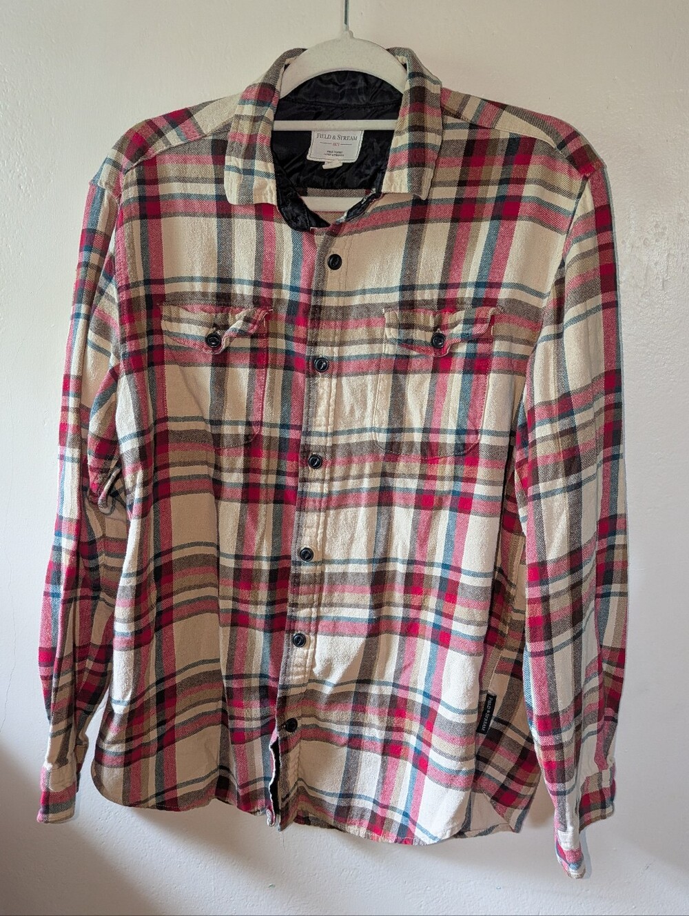 Field & Stream Cream, Red, and Blue Plaid Button-Down Shirt